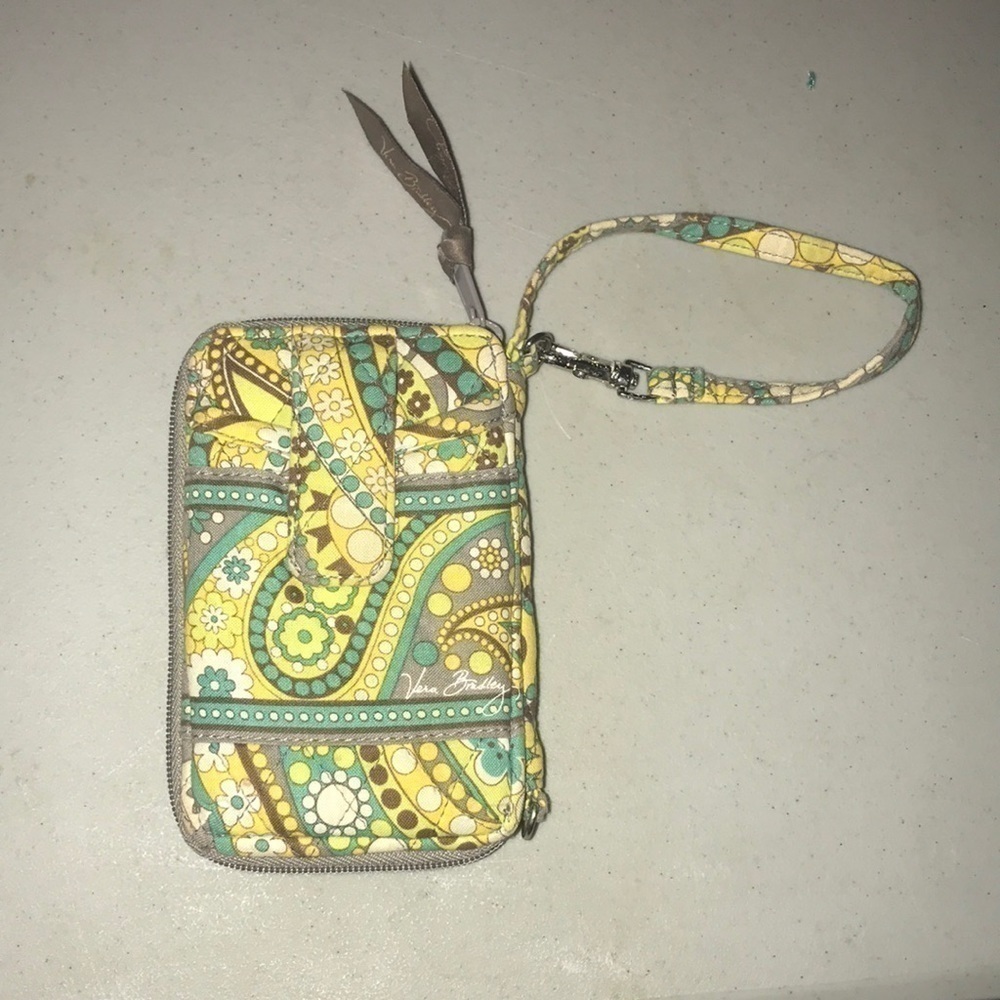 Vera Bradley Yellow/Teal paisley print wristlet wallet